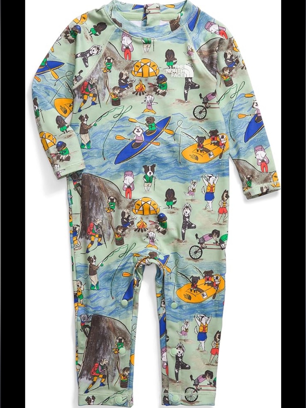 The North Face Baby Amphibious Sun One Piece Misty Sage TNF Design Dogs Print